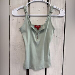 Guess Light Green Ribbed Zip-Up Top adjustable straps xs